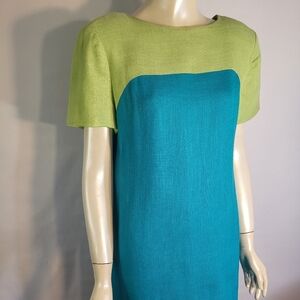 Vintage Maggy London petite dress Size 10 lime green Turquoise blue